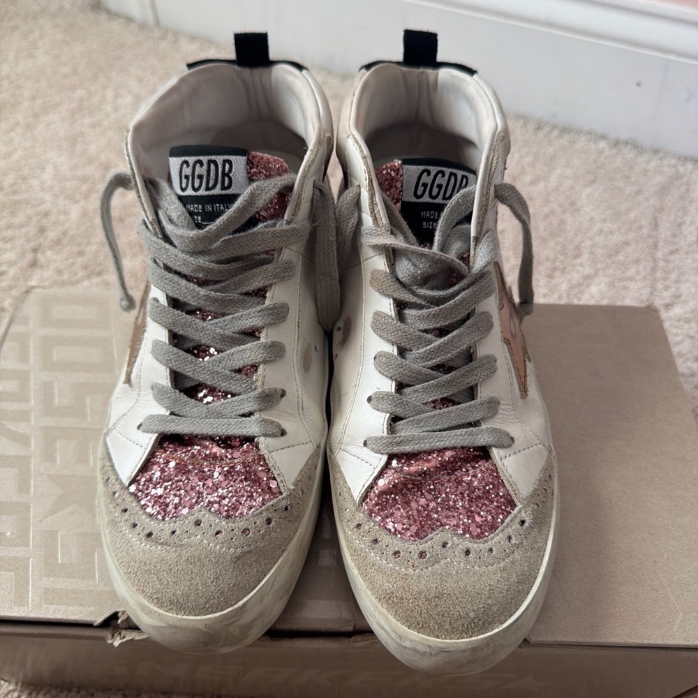 Golden Goose Pink Glitter and Cream Sneakers